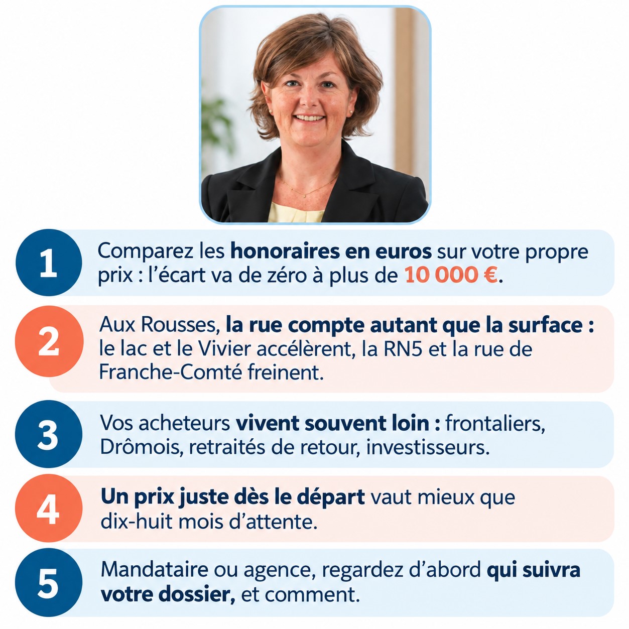 Infographie : mandataire ou agence immobilière aux Rousses, les points clés pour bien choisir