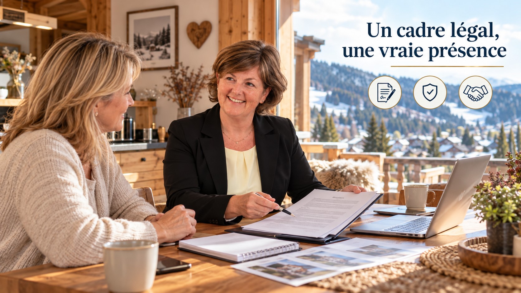 Un cadre légal, une vraie présence : Caroline Viennet présente un mandat de vente à une propriétaire des Rousses